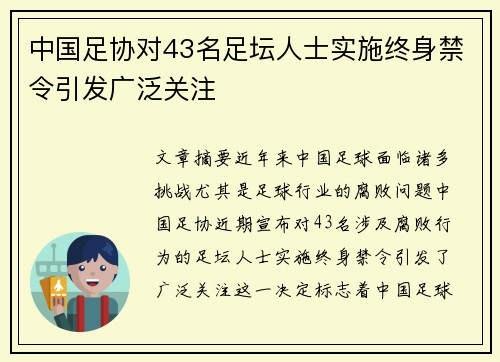 中国足协对43名足坛人士实施终身禁令引发广泛关注